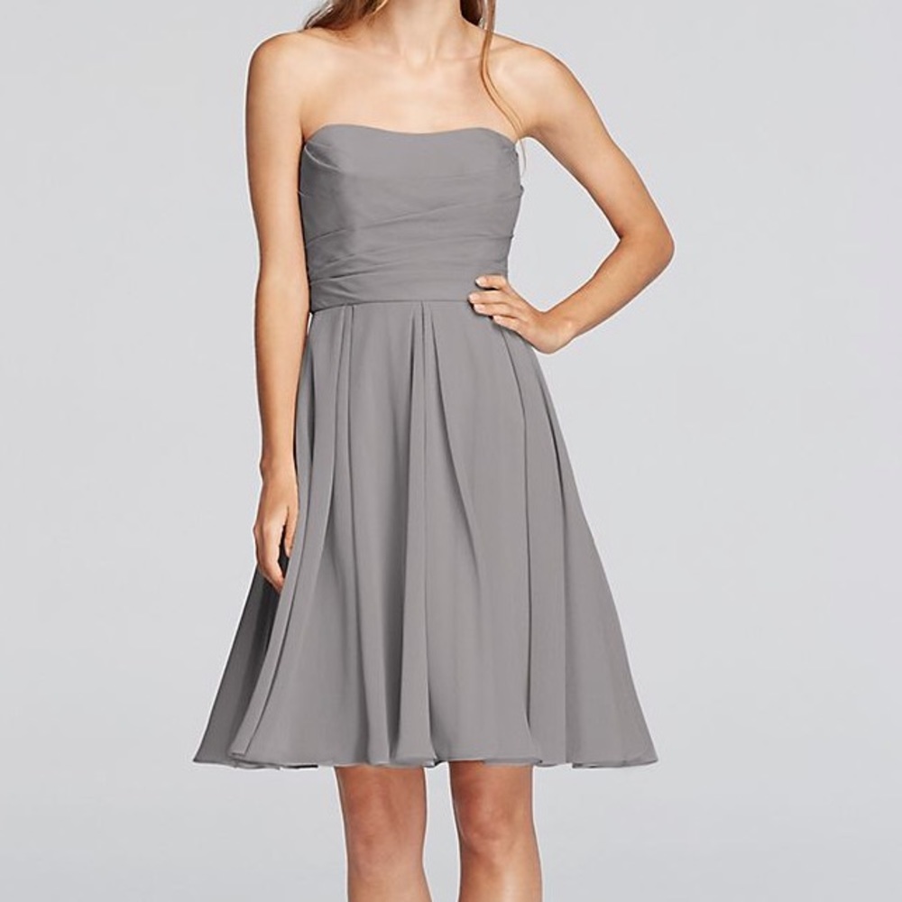 David’s Bridal strapless pleated bridesmaid dress